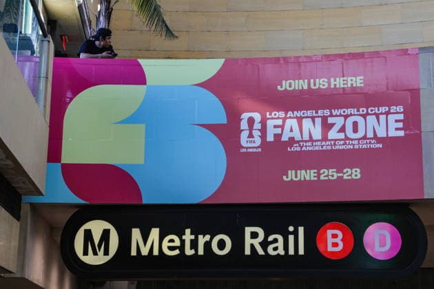 Los Angeles showcases World Cup features ahead of matches FIFA World Cup, WM, Weltmeisterschaft, Fussball signage is seen at Union Station in Los Angeles, California, USA, 03 June 2026. Transit hubs across the city are showcasing tournament graphics ahead of the FIFA World Cup, which will bring international matches and visitors to the region. LOS ANGELES CALIFORNIA UNITED STATES  Copyright: xCHRISxTORRESx