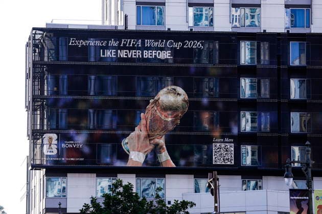 Los Angeles showcases World Cup features ahead of matches FIFA World Cup, WM, Weltmeisterschaft, Fussball signage is displayed at L.A. Live in downtown Los Angeles, California, USA, 03 June 2026. The city is preparing to host matches during the upcoming FIFA World Cup, with venues and public spaces featuring tournament branding. LOS ANGELES CALIFORNIA UNITED STATES  Copyright: xCHRISxTORRESx