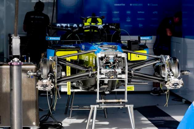 MONACO - The car of Formula 1 driver Carlos Sainz of Atlassian Williams F1 Team in the pit box during the Formula 1 Monaco Grand Prix on the Monaco Street Circuit on June 4, 2026 in Monaco, Monaco. (Photo by DeFodi Images) -