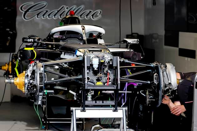 MONACO - The car of Formula 1 driver Valtteri Bottas or Cadillac Formula 1 Team in the pit box during the Formula 1 Monaco Grand Prix on the Monaco Street Circuit on June 4, 2026 in Monaco, Monaco. (Photo by DeFodi Images) -
