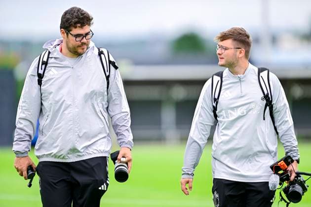 Belgian national football team - FIFA World Cup, WM, Weltmeisterschaft, Fussball 2026 - media activities 04 06 2026 TUBIZE, BELGIUM - JUNE 04 : RBFA Content creators pictured during a training session at the training grounds of the Royal Belgian Football Association ahead of the FIFA World Cup 2026 on June 4, 2026 in Tubize, Belgium, 04 06 2026 Tubize Belgium  Copyright: xJanxDexMeuleneirx