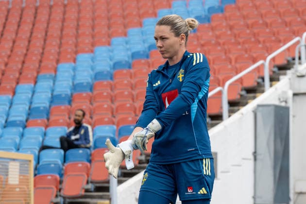 260604 Goalkeeper Jennifer Falk of the Swedish women s national football team during a training session on June 4, 2026 in Gothenburg. Photo: Daniel Stiller BILDBYRAN kod DS DS0583 fotboll football soccer fotball vm-kval kval fifa womens world cup qualifier qualifier träning practice training sverige sweden dam bbeng Copyright: DANIELxSTILLER BB260604DS002