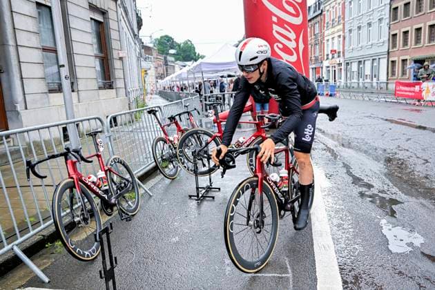 Tour de Wallonie 2026 Stage 4 EUPEN, BELGIUM - JUNE 04 : De Lie Arnaud (BEL) of Lotto Intermarche during stage 4 of the 47th edition of Ethias Tour de Wallonie an UCI ProSeries 2.Pro cycling road race stage for Men Elite of 166.7 km with start in Dison and finish in Eupen on June 4, 2026 in Eupen, Belgium, 04 06 2026 ( Motordriver Pieter Van Herzele - Eupen Belgium  Copyright: xSesx