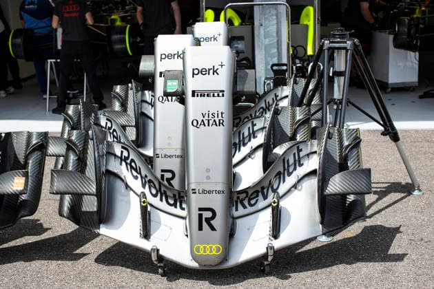 F1 - MONACO GRAND PRIX 2026 Audi F1 Team R26, mechanical detail front wing aerodynamism, aerodynamic, aerodynamics during the Formula 1 Grand Prix de Canada 2026, 6th round of the 2026 Formula One World Championship, WM, Weltmeisterschaft from June 5 to 7, 2026 on the Circuit de Monaco, in Monte-Carlo, Monaco - Monte-CarloMonaco  Copyright: xXavixBonillax