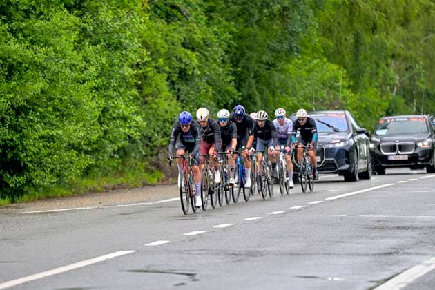 Tour de Wallonie 2026 Stage 4 EUPEN, BELGIUM - JUNE 04 : Ronhaar Pim (NED) of Baloise Verzekeringen - Het Poetsbureau Lions leading the escape pack during stage 4 of the 47th edition of Ethias Tour de Wallonie an UCI ProSeries 2.Pro cycling road race stage for Men Elite of 166.7 km with start in Dison and finish in Eupen on June 4, 2026 in Eupen, Belgium, 04 06 2026 ( Motordriver Pieter Van Herzele - Eupen Belgium  Copyright: xSesx