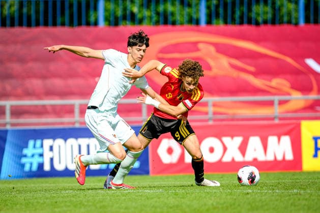 UEFA Under-17 European Championship, EM, Europameisterschaft Estonia 2026 Ilyas Benktib and Leo Lemaitre in action during the UEFA Under-17 European Championship Semifinal match between Belgium U-17 vs France U-17 national teams, Tallinn Estonia 04.06.2026 Tallinn Kadrioru Stadium Estonia Copyright: xMaurixLevandix