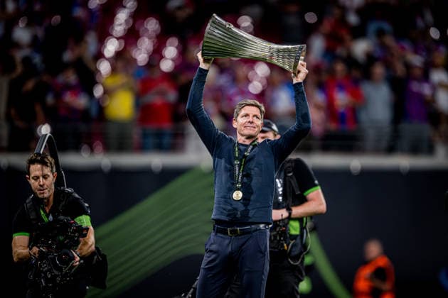 Crystal Palaces Oliver Glasner. Fussball UEFA Conference League 2026 Finale: Crystal Palace - Rayo Vallecano 27. Mai 2026: Leipzig, Red Bull Arena. Conference League Finale 2026 *** Crystal Palaces Oliver Glasner Football UEFA Conference League 2026 Final Crystal Palace Rayo Vallecano 27 May 2026 Leipzig, Red Bull Arena Conference League Final 2026