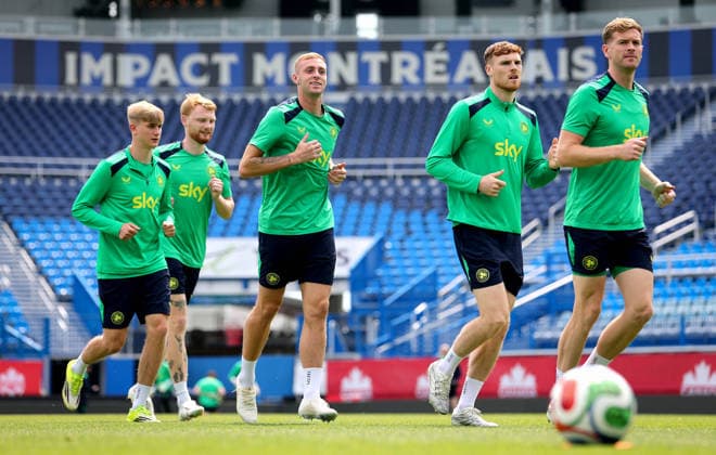 Republic of Ireland Squad Training, Stade Saputo, MontrÃ Killian Phillips, Jake O Brien and Nathan Collins 4 6 2026  Copyright: x INPHO RyanxByrnex RB1_4190