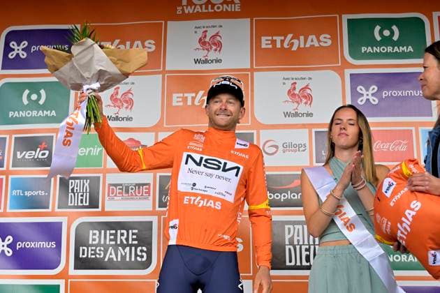 Tour de Wallonie 2026 Stage 4 EUPEN, BELGIUM - JUNE 04 : Sheehan Riley (USA) of NSN Cycling Team during stage 4 of the 47th edition of Ethias Tour de Wallonie an UCI ProSeries 2.Pro cycling road race stage for Men Elite of 166.7 km with start in Dison and finish in Eupen on June 4, 2026 in Eupen, Belgium, 04 06 2026 ( Motordriver Pieter Van Herzele - Eupen Belgium  Copyright: xSesx
