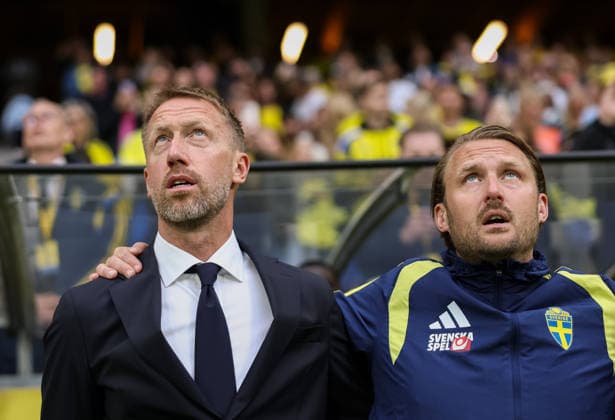 260604 Head coach Graham Potter and assistant coach Björn Hamberg of Sweden ahead of the International Friendly, Länderspiel, Nationalmannschaft football match between Sweden and Greece on June 4, 2026 in Stockholm. Photo: Maxim Thore BILDBYRAN kod MT JM0822 bbeng fotboll football soccer fotball träningslandskamp international friendly sverige sweden sverige a grekland greece Copyright: MAXIMxTHORE BB260604MT018
