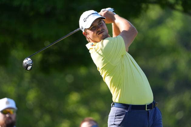 DUBLIN, OH - JUNE 04: Pierceson Coody of United States plays his shot from the fifth tee during first round of the Memorial Tournament on June 04, 2026 at the Muirfield Village Golf Club in Dublin, Ohio. (Photo by Jason Mowry Icon Sportswire) GOLF: JUN 04 PGA, Golf Herren the Memorial Tournament presented by Workday EDITORIAL USE ONLY Icon260604008