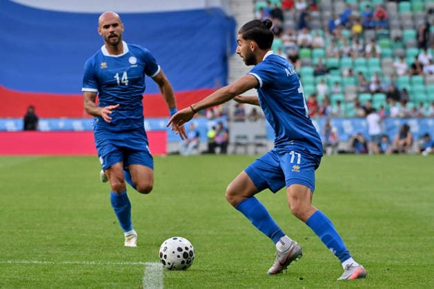 LJUBLJANA, SLOVENIA - JUNE 04: Andronikos Kakoulli of Cyprus (R) in action during the International men’s football Friendly match between Slovenia and Cyprus at Stadium Stozice, Ljubljana on June 04, 2026 in Ljubljana, Slovenia. (Photo by Igor Kupljenik Sports Press Photo).  Copyright: xIgorxKupljenikx xSPPx Sportspressphoto_SPR160741
