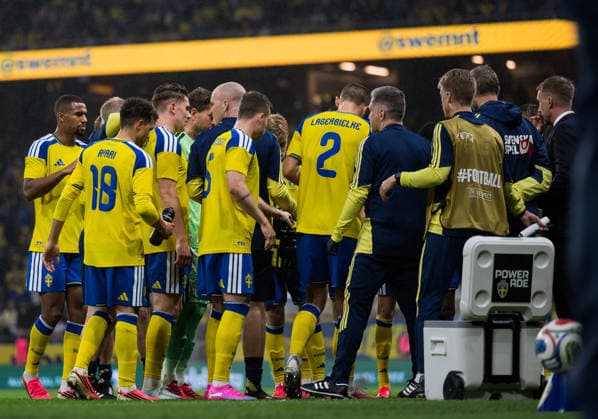 260604 Players of Sweden at < cooling break during the International Friendly, Länderspiel, Nationalmannschaft football match between Sweden and Greece on June 4, 2026 in Stockholm. Photo: Joel Marklund BILDBYRAN kod JM JM0822 bbeng fotboll football soccer fotball träningslandskamp international friendly sverige sweden sverige a grekland greece Copyright: JOELxMARKLUND BB260604JM038
