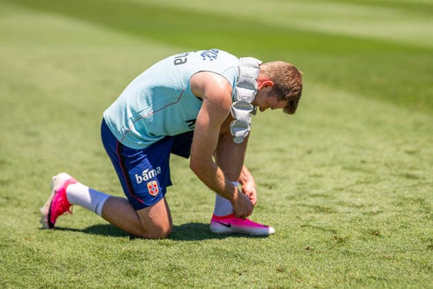 260604 Alexander Sorloth of the Norwegian national football team at a training session during day -7 of the FIFA World Cup, WM, Weltmeisterschaft, Fussball 2026 on June 4, 2026 in Greensboro. Photo: Vegard Grott BILDBYRAN kod VG VG0936 bbeng fotball football soccer fotboll fifa world cup vm fotball-vm norge norway trening träning training practice precamp pre-camp Copyright: VEGARDxGRoTT BB260604VG003
