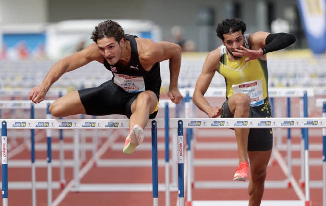 ATHLETICS - Liese Prokop Memorial ST. POELTEN,,04.JUN.26 - ATHLETICS - Liese Prokop Memorial, 110m hurdles, men. Image shows Enzo Diessl (AUT) and Youssef Badawy (EGY).  GEPAxpictures xWalterxLuger