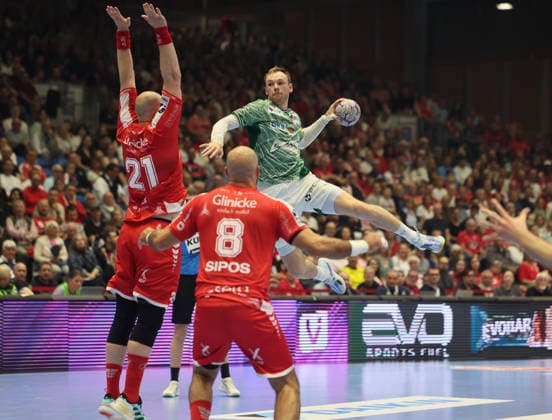 Sport Bilder des Tages GER HBL Saison 2025 2026 MT Melsungen vs. FÜCHSE Berlin, 04.06.26, ROTHENBACH-HALLE, Kassel Mathias GIDSEL (Füchse Berlin 19), AIrtime