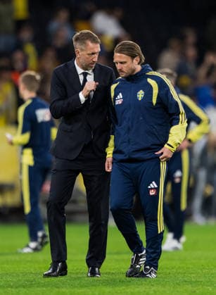 260604 Head coach Graham Potter and assistant coach Björn Hamberg after the International Friendly, Länderspiel, Nationalmannschaft football match between Sweden and Greece on June 4, 2026 in Stockholm. Photo: Johanna Säll BILDBYRAN kod JL JM0822 bbeng fotboll football soccer fotball träningslandskamp international friendly sverige sweden sverige a grekland greece Copyright: JOHANNAxSÄLL BB260604BB628