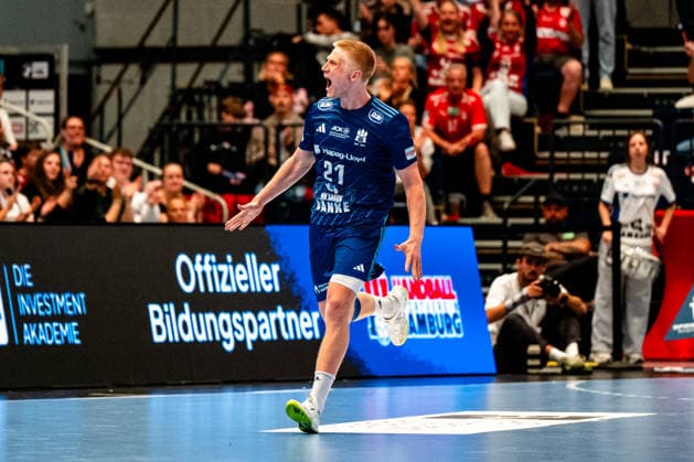 04.06.2026, xdobgx, Handball Daikin HBL, Handball Verein Hamburg - HSG Wetzlar v.l. Frederik Bo Andersen (Handball Sport Verein Hamburg, 21) Jubel, Torjubel, jubelt ueber das Tor, celebrate the goal, celebration Hamburg