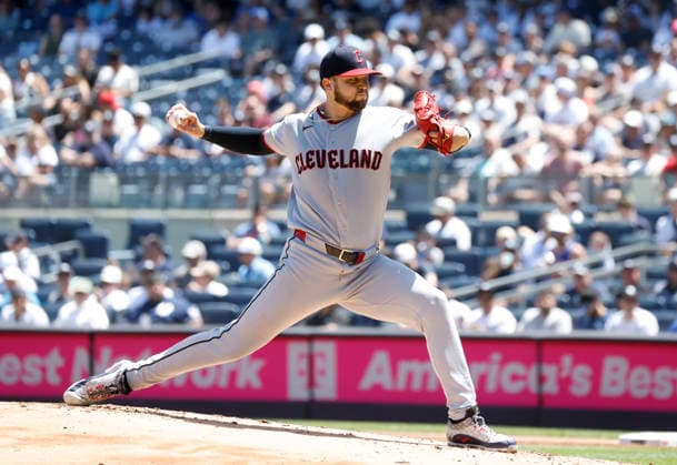 Cleveland Guardians Starting Pitcher Slade Cecconi throws a pitch in the first inning against the New York Yankees at Yankee Stadium on Thursday, June 4, 2026 in New York City. The Yankees defeated the Guardians 2-1.  NYP20260604111 JOHNxANGELILLO