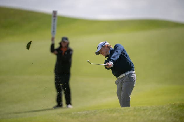AMSTERDAM, NETHERLANDS - JUNE 04: Albin Bergstrom of Sweden plays his second shot from the fairway of the 3rd hole during the first round of the KLM Open at The International on June 4, 2026 in Amsterdam, Netherlands. Credit: Andy Astfalck NurPhoto Netherlands Copyright: xAndyxAstfalckx