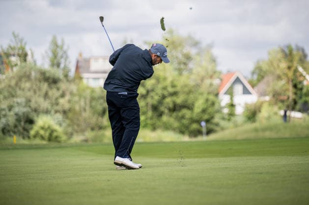 AMSTERDAM, NETHERLANDS - JUNE 04: Romain Wattel of France plays his third shot from the fairway of the 3rd hole during the first round of the KLM Open at The International on June 4, 2026 in Amsterdam, Netherlands. Credit: Andy Astfalck NurPhoto Netherlands Copyright: xAndyxAstfalckx