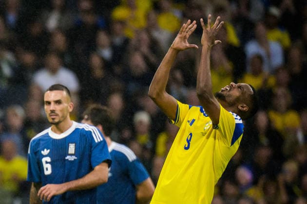 260604 Alexander Isak of Sweden looks dejected during the International Friendly, Länderspiel, Nationalmannschaft football match between Sweden and Greece on June 4, 2026 in Stockholm. Photo: Joel Marklund BILDBYRAN kod JM JM0822 bbeng fotboll football soccer fotball träningslandskamp international friendly sverige sweden sverige a grekland greece depp Copyright: JOELxMARKLUND BB260604JM120