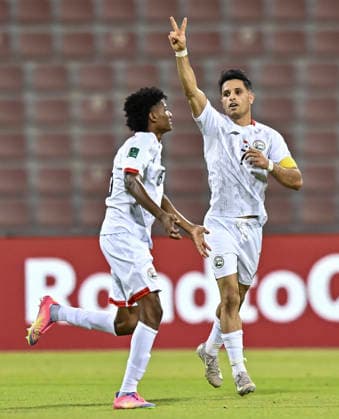 Lebanon v Yemen - AFC Asian Cup 2027 Qualifiers Nasser Al-Gahwashi (R) of Yemen celebrates after scoring a second goal during the Asian Cup Saudi Arabia 2027 Qualifiers match between Lebanon and Yemen at Grand Hamad Stadium Stadium in Doha, Qatar, on June 4, 2026. DOHA Qatar Copyright: xNOUSHADx
