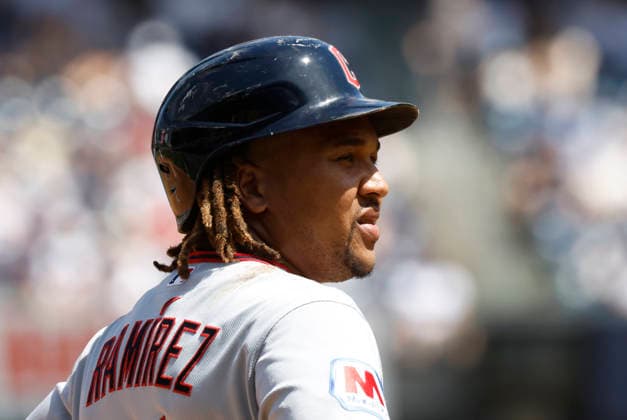 Cleveland Guardians José Ramírez stands on third base in the fourth inning against the New York Yankees at Yankee Stadium on Thursday, June 4, 2026 in New York City. The Yankees defeated the Guardians 2-1.  NYP20260604109 JOHNxANGELILLO
