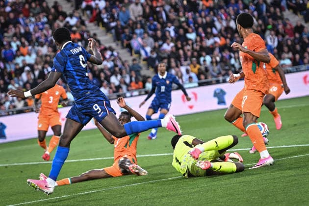 Friendly Match - France v Ivory Coast - FA French forward Marcus Thuram kicks the ball during the friendly football match between France and Ivory Coast at the Beaujoire stadium in Nantes on June 4, 2026. Photo by Firas Abdullah ABACAPRESS.COM Nantes Pays de la Loire France  Copyright: xAbdullahxFiras ABACAx
