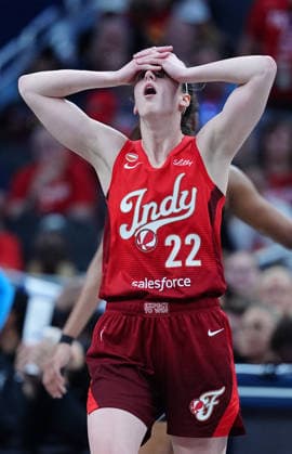 INDIANAPOLIS, IN - JUNE 04: Indiana Fever guard Caitlin Clark (22) reacts to being called for a foul during a game against the Atlanta Dream on June 4, 2026, at Gainbridge Fieldhouse in Indianapolis, Indiana. (Photo by Brian Spurlock Icon Sportswire) WNBA, Basketball Damen, USA JUN 04 Atlanta Dream at Indiana Fever EDITORIAL USE ONLY Icon2606049