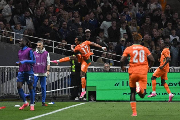 Friendly Match - France v Ivory Coast - FA Ivorian forward Guela Doue celebrates scoring a goal during the friendly football match between France and Ivory Coast at the Beaujoire stadium in Nantes on June 4, 2026. Photo by Firas Abdullah ABACAPRESS.COM Nantes Pays de la Loire France  Copyright: xAbdullahxFiras ABACAx