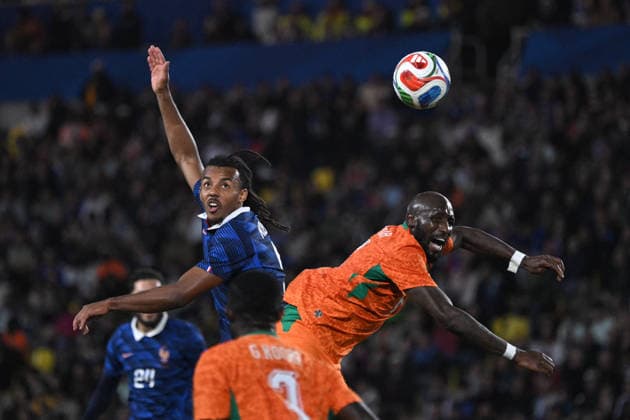 Friendly Match - France v Ivory Coast - FA French defender Jules Kounde heads the ball during the friendly football match between France and Ivory Coast at the Beaujoire stadium in Nantes on June 4, 2026. Photo by Firas Abdullah ABACAPRESS.COM Nantes Pays de la Loire France  Copyright: xAbdullahxFiras ABACAx