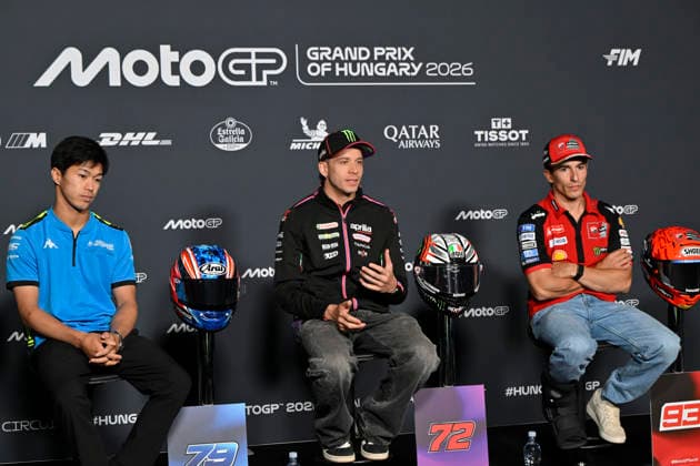 MOTO - MOTO GP - HUNGARY GRAND PRIX 2026 OGURA Ai (jpn), Trackhouse MotoGP Team, Aprilia RS-GP26, portrait BEZZECCHI Marco (ita), Aprilia Racing, Aprilia RS-GP26, portrait MARQUEZ Marc (spa), Ducati Lenovo Team, Ducati Desmosedici GP26, portrait during the 2026 MotoGP Grand Prix of Hungary , on Balaton Park circuit, from June 5 to 7, in Hungary - Balaton ParkHungary  Copyright: xGIGIxSOLDANOx