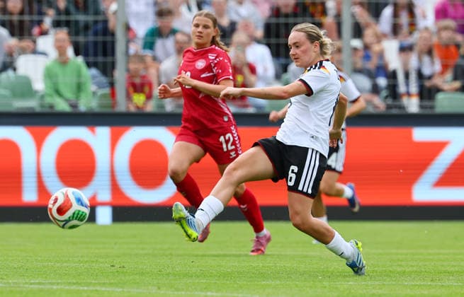 Deutschland - Daenemark Laenderspiel U23 Frauen Leipzig, 04.06.2026, Alfred-Kunze-Sportpark, Fussball, U23 Frauen, Länderspiel. BR DEUTSCHLAND (GER) vs. DÄNEMARK (DEN) 2:0 (2:0) , Im Bild: Sofie Zdebel (6, GER, Leverkusen) ,