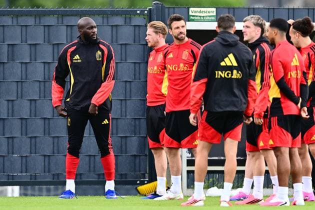 Belgian national football team - FIFA World Cup, WM, Weltmeisterschaft, Fussball 2026 - media activities 05 06 2026 TUBIZE, BELGIUM - JUNE 05 : Lukaku Romelu forward of Belgium and De Bruyne Kevin forward of Belgium pictured during a training session at the training grounds of the Royal Belgian Football Association ahead of the FIFA World Cup 2026 on June 4, 2026 in Tubize, Belgium, 04 06 2026 Tubize Belgium  Copyright: xPeterxDexVoechtx