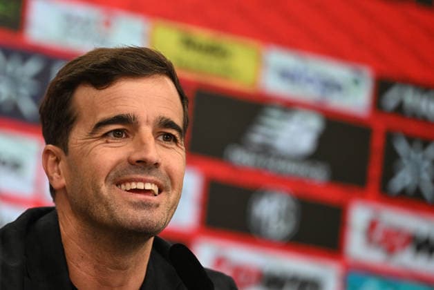05.062.2026, xophax, Fussball 1.Bundesliga, Bayer 04 Leverkusen , Pressekonferenz . Neuer Trainer Carles Martinez Novell ( Bayer 04 ) Leverkusen