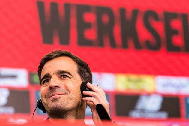 LEVERKUSEN, GERMANY - JUNE 05: Carles Martinez Novell (Head coach Bayer 04 Leverkusen) is being presented as the new Head Coach during a press conference, PK, Pressekonferenz at BayArena on June 05, 2026 in Leverkusen, Germany. North Rhine Westphalia Germany Copyright: xSteffiexWunderlx