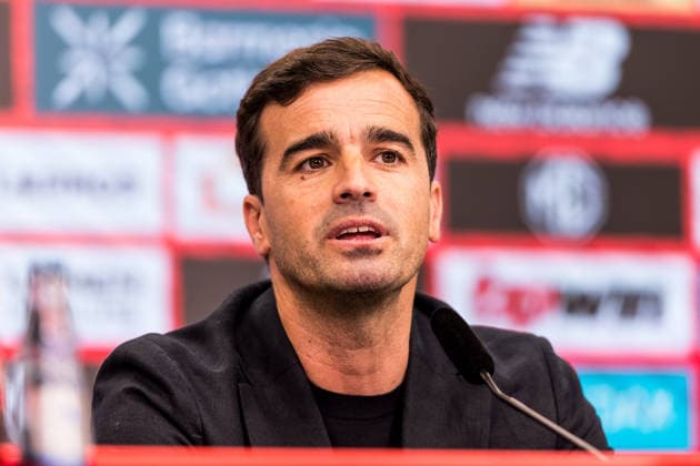 LEVERKUSEN, GERMANY - JUNE 05: Carles Martinez Novell (Head coach Bayer 04 Leverkusen) is being presented as the new Head Coach during a press conference, PK, Pressekonferenz at BayArena on June 05, 2026 in Leverkusen, Germany. North Rhine Westphalia Germany Copyright: xSteffiexWunderlx