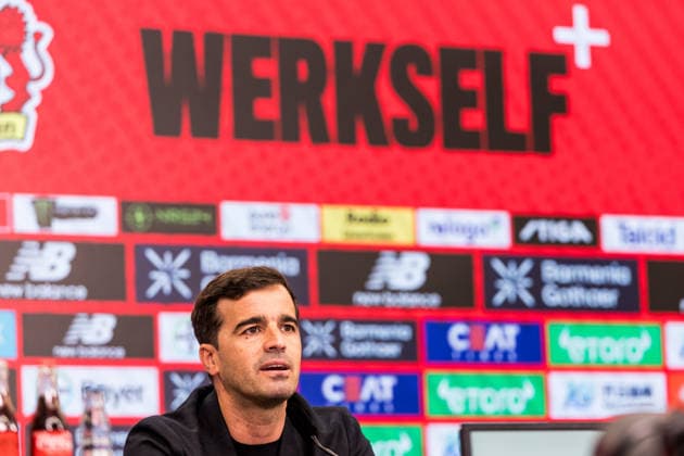 LEVERKUSEN, GERMANY - JUNE 05: Carles Martinez Novell (Head coach Bayer 04 Leverkusen) is being presented as the new Head Coach during a press conference, PK, Pressekonferenz at BayArena on June 05, 2026 in Leverkusen, Germany. North Rhine Westphalia Germany Copyright: xSteffiexWunderlx