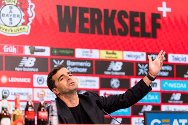 LEVERKUSEN, GERMANY - JUNE 05: Carles Martinez Novell (Head coach Bayer 04 Leverkusen) is being presented as the new Head Coach during a press conference, PK, Pressekonferenz at BayArena on June 05, 2026 in Leverkusen, Germany. North Rhine Westphalia Germany Copyright: xSteffiexWunderlx