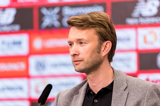 LEVERKUSEN, GERMANY - JUNE 05: Simon Rolfes (Director Sports, Bayer 04 Leverkusen) during the press conference, PK, Pressekonferenz to present Carles Martinez Novell (Head coach Bayer 04 Leverkusen) as the new Head Coach during a press conference at BayArena on June 05, 2026 in Leverkusen, Germany. North Rhine Westphalia Germany Copyright: xSteffiexWunderlx