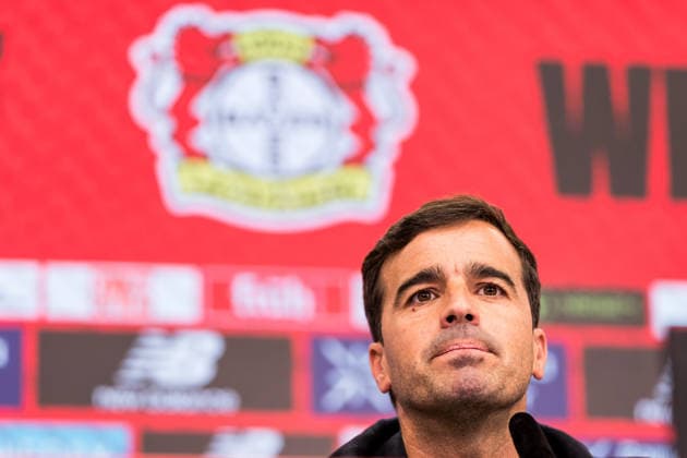 LEVERKUSEN, GERMANY - JUNE 05: Carles Martinez Novell (Head coach Bayer 04 Leverkusen) is being presented as the new Head Coach during a press conference, PK, Pressekonferenz at BayArena on June 05, 2026 in Leverkusen, Germany. North Rhine Westphalia Germany Copyright: xSteffiexWunderlx