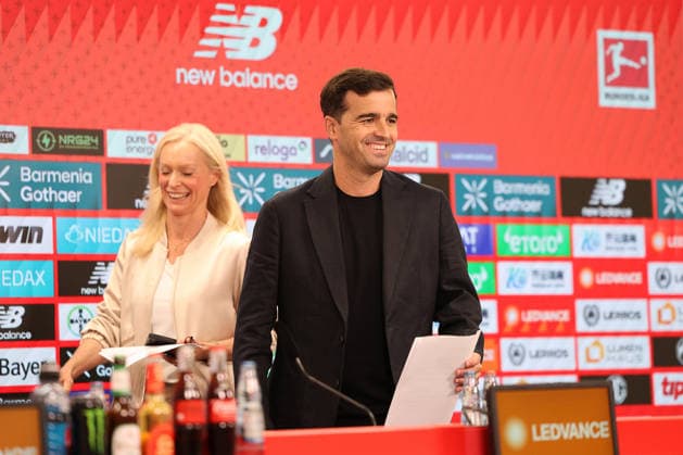 14.02.2026, Fußball, Bayer 04 Leverkusen, 1. Fußball Bundesliga, BayArena, Saison 2026 2027: Pressekonferenz zur Vorstellung des neuen Cheftrainers Carles Martinez Novell DFB regulations prohibit any use of photographs as image sequences and or quasi-video. Nordrhein-Westfalen Deutschland
