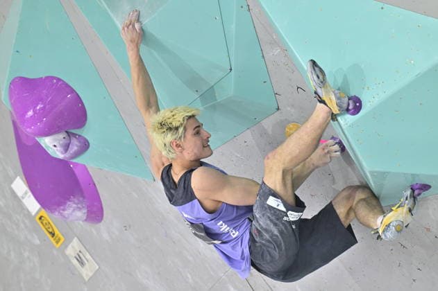 Czech climber Lukas Mokrolusky competes in World Cup in sport climbing: bouldering - semi-finals men, in Prague, Czech Republic, on June 5, 2026. (CTKxPhoto VitxSimanek) CTKPhotoP2026060503964  CTKPhotoP2026060503964
