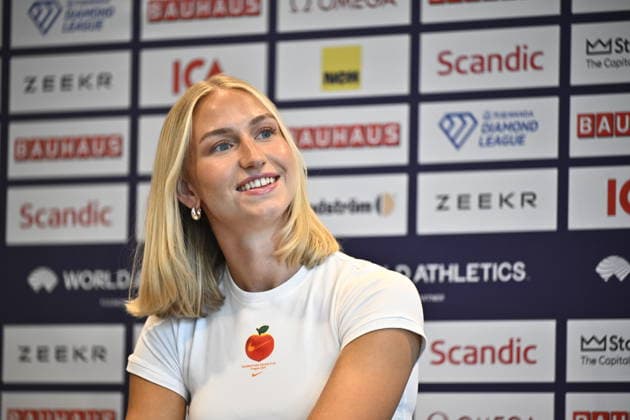STOCKHOLM, SWEDEN 20260605 Julia Henriksson, during a press conference, PK, Pressekonferenz ahead of the Bauhaus Gala (Diamond League) in athletics in Stockholm. STOCKHOLM SWEDEN x10430x