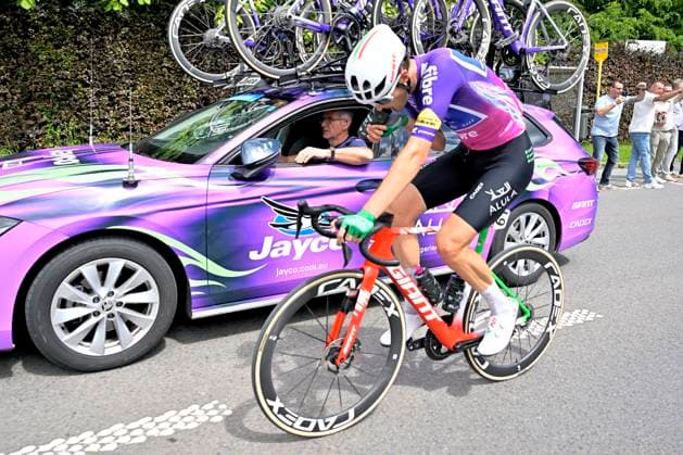 Tour de Wallonie 2026 Stage 5 AUBEL, BELGIUM - JUNE 05 : Conca Filippo (ITA) of Team Jayco AlUla during stage 5 of the 47th edition of Ethias Tour de Wallonie an UCI ProSeries 2.Pro cycling road race stage for Men Elite of 176.45 km with start in Bassenge and finish in Aubel on June 5, 2026 in Aubel, Belgium, 05 06 2026 ( Motordriver Pieter Van Herzele - Aubel Belgium  Copyright: xSesx