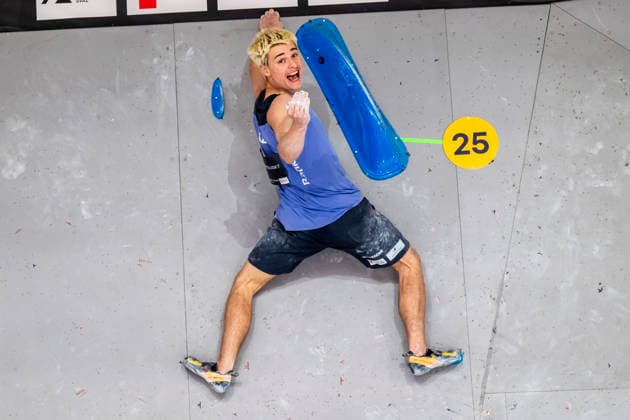 Czech climber Lukas Mokrolusky competes in World Cup in sport climbing: bouldering - semi-finals men, in Prague, Czech Republic, on June 5, 2026. (CTKxPhoto VitxSimanek) CTKPhotoP2026060504635  CTKPhotoP2026060504635