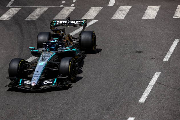 George Russell of Great Britain and Mercedes AMG Petronas F1 Team , Practice, F1 Grand Prix of Monaco, am 05. June 2026 in Monte Carlo, Monaco. (Foto von Diogo Cardoso DeFodi Images) George Russell of Great Britain and Mercedes AMG Petronas F1 Team , Practice, F1 Grand Prix of Monaco, Circuit de Monaco on June 5, 2026 in Monte Carlo, Monaco. (Photo by Diogo Cardoso DeFodi Images) -