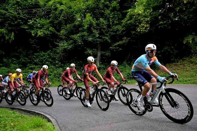 Tour de Wallonie 2026 Stage 5 AUBEL, BELGIUM - JUNE 05 : Riders of Modern Adventure Pro Cycling and Lutsenko Alexey (KAZ) of NSN Cycling Team during stage 5 of the 47th edition of Ethias Tour de Wallonie an UCI ProSeries 2.Pro cycling road race stage for Men Elite of 176.45 km with start in Bassenge and finish in Aubel on June 5, 2026 in Aubel, Belgium, 05 06 2026 ( Motordriver Pieter Van Herzele - Aubel Belgium  Copyright: xSesx