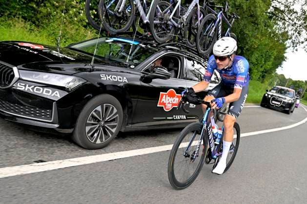 Tour de Wallonie 2026 Stage 5 AUBEL, BELGIUM - JUNE 05 : Rider of Alpecin Premier Tech during stage 5 of the 47th edition of Ethias Tour de Wallonie an UCI ProSeries 2.Pro cycling road race stage for Men Elite of 176.45 km with start in Bassenge and finish in Aubel on June 5, 2026 in Aubel, Belgium, 05 06 2026 ( Motordriver Pieter Van Herzele - Aubel Belgium  Copyright: xSesx